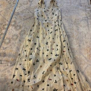 Zara Beige Maxi Dress with Floral Embroidery